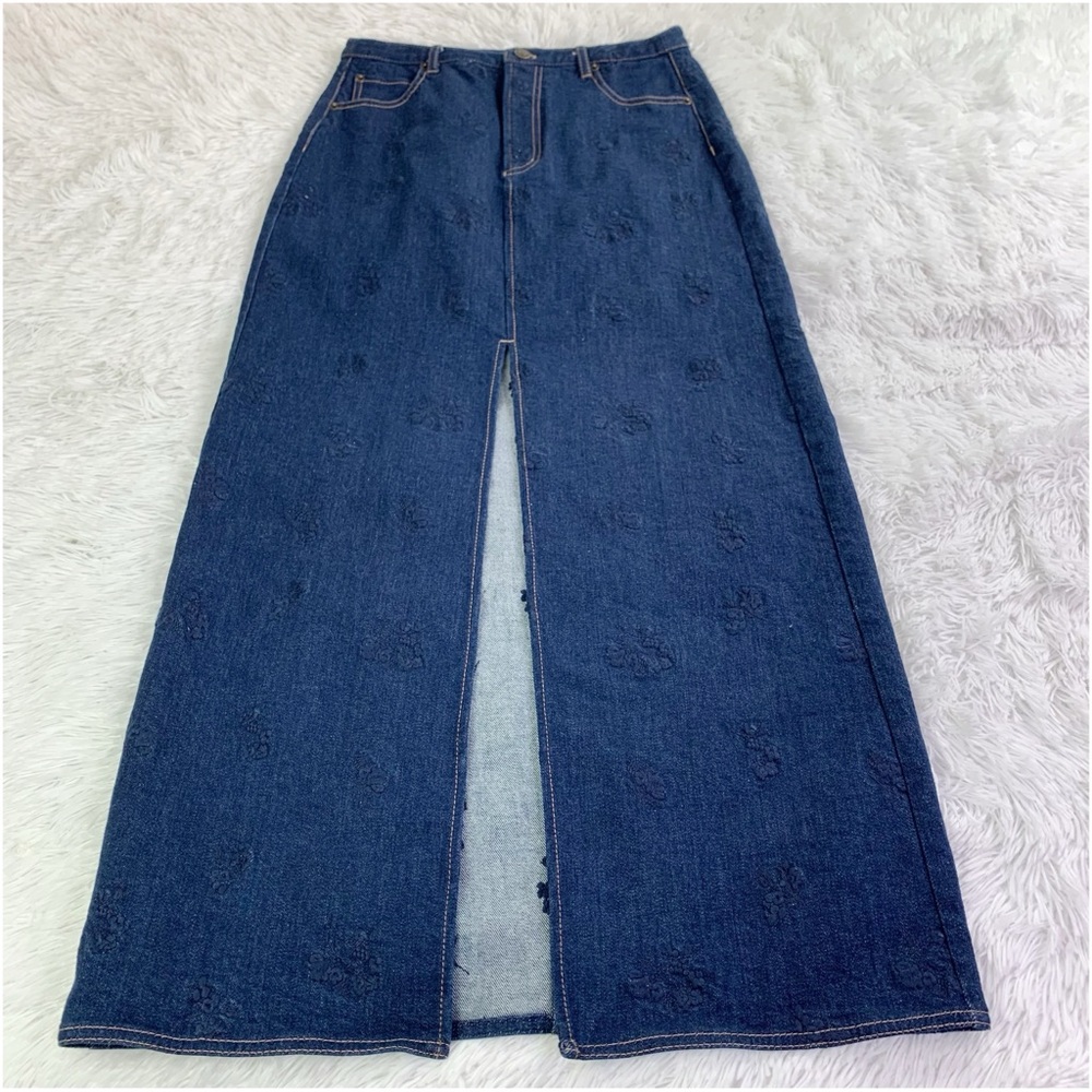 Jason Wu Blue front slit embroidered denim maxi skirt - Picture 2 of 10